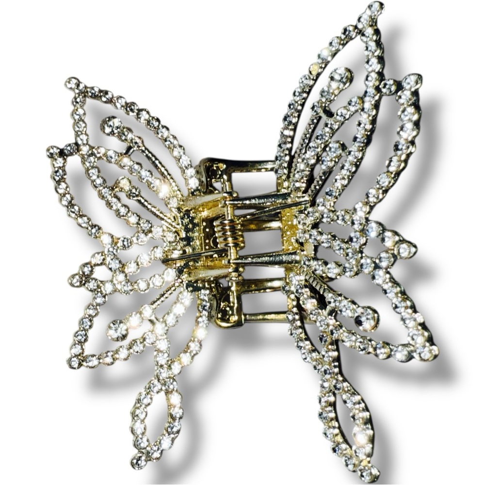 NWT Gold Butterfly Hair Clip with Rhinestone Accents - Picture 5 of 10